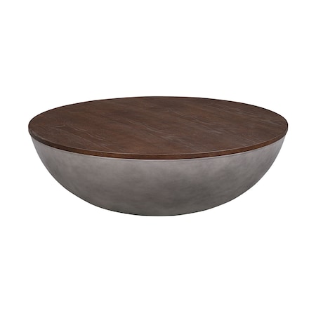 Armen Living Melody Round Coffee Table in Concrete and Brown Brushed Oak LCMFCOCCBR